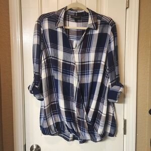 Lane Bryant Plaid crossover blouse.  SZ 16